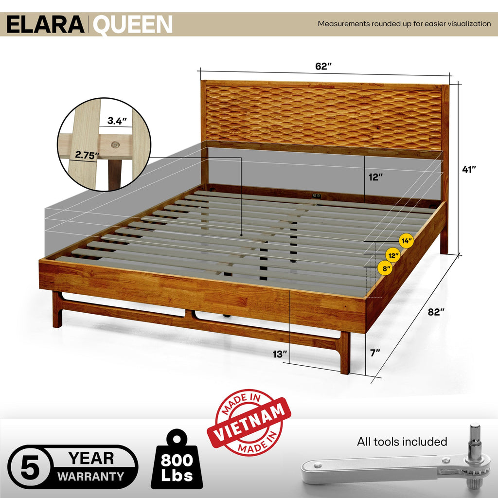 Acacia Elara Platform Bed Frame with Headboard - Stylish and Durable Design