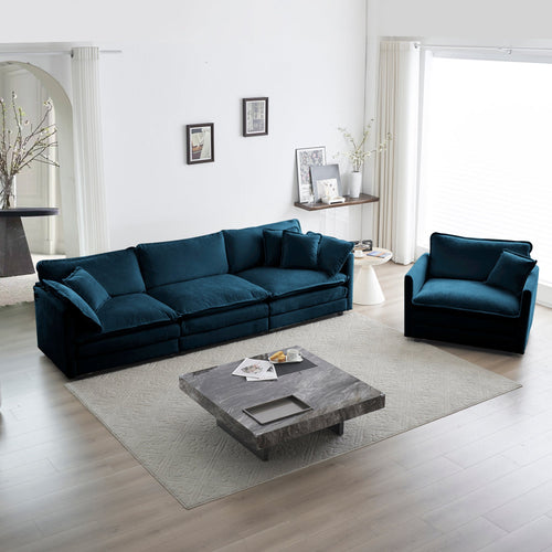 2-Piece Upholstered Sectional Sofa Set in Blue Chenille