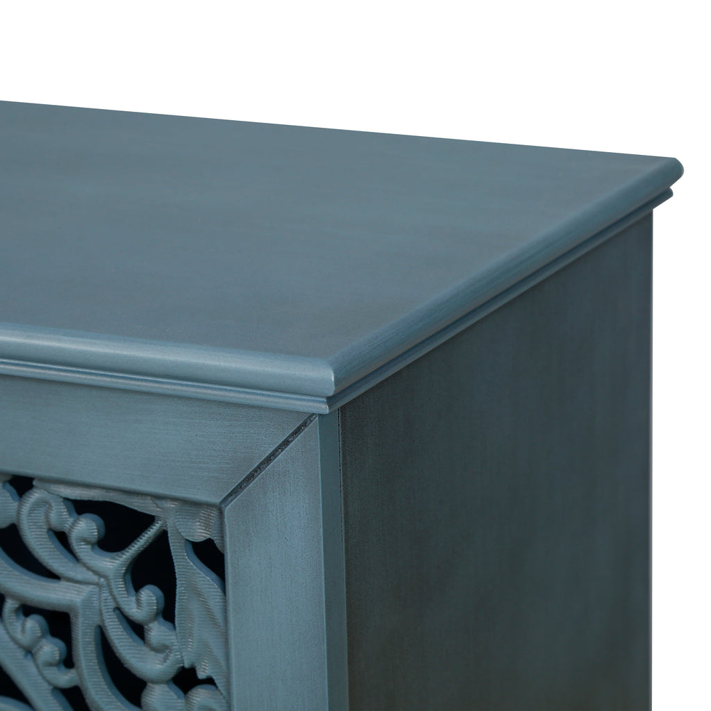 60" Antique Buffet Cabinet with Floral Carvings and Adjustable Shelves