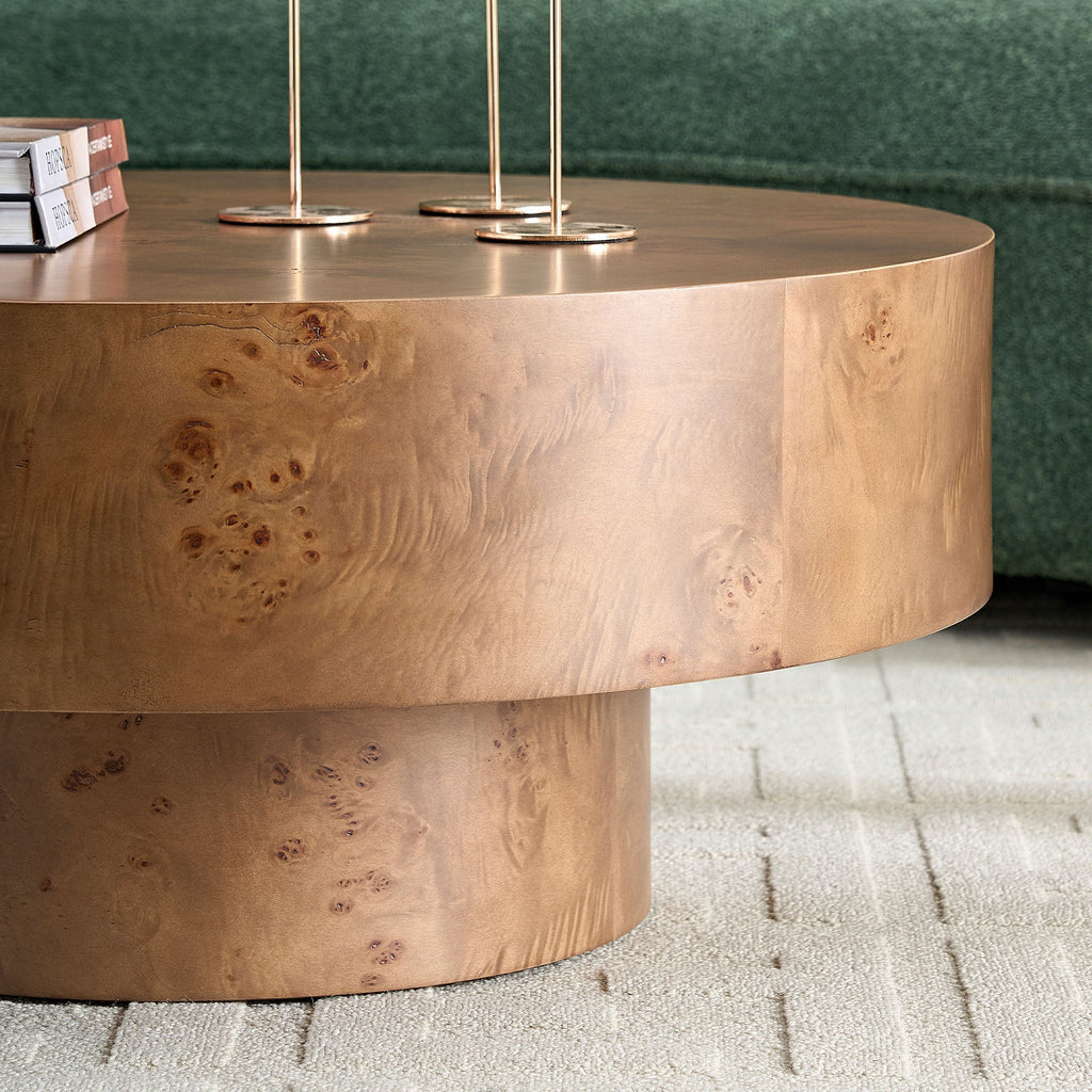 31.49'' Burl Wood Veneer Round Coffee Table
