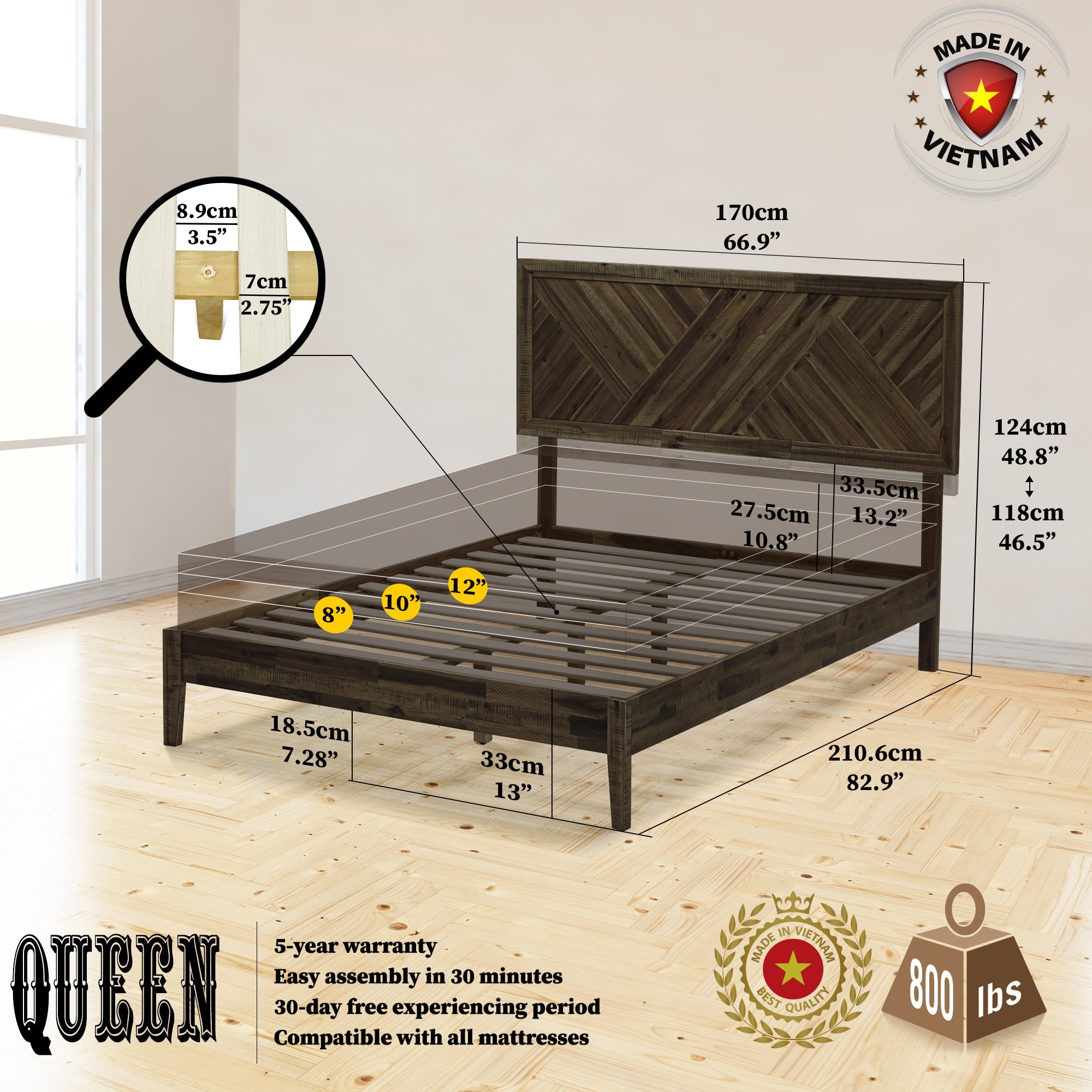Acacia Sierra Deluxe Solid Wood Bed Frame