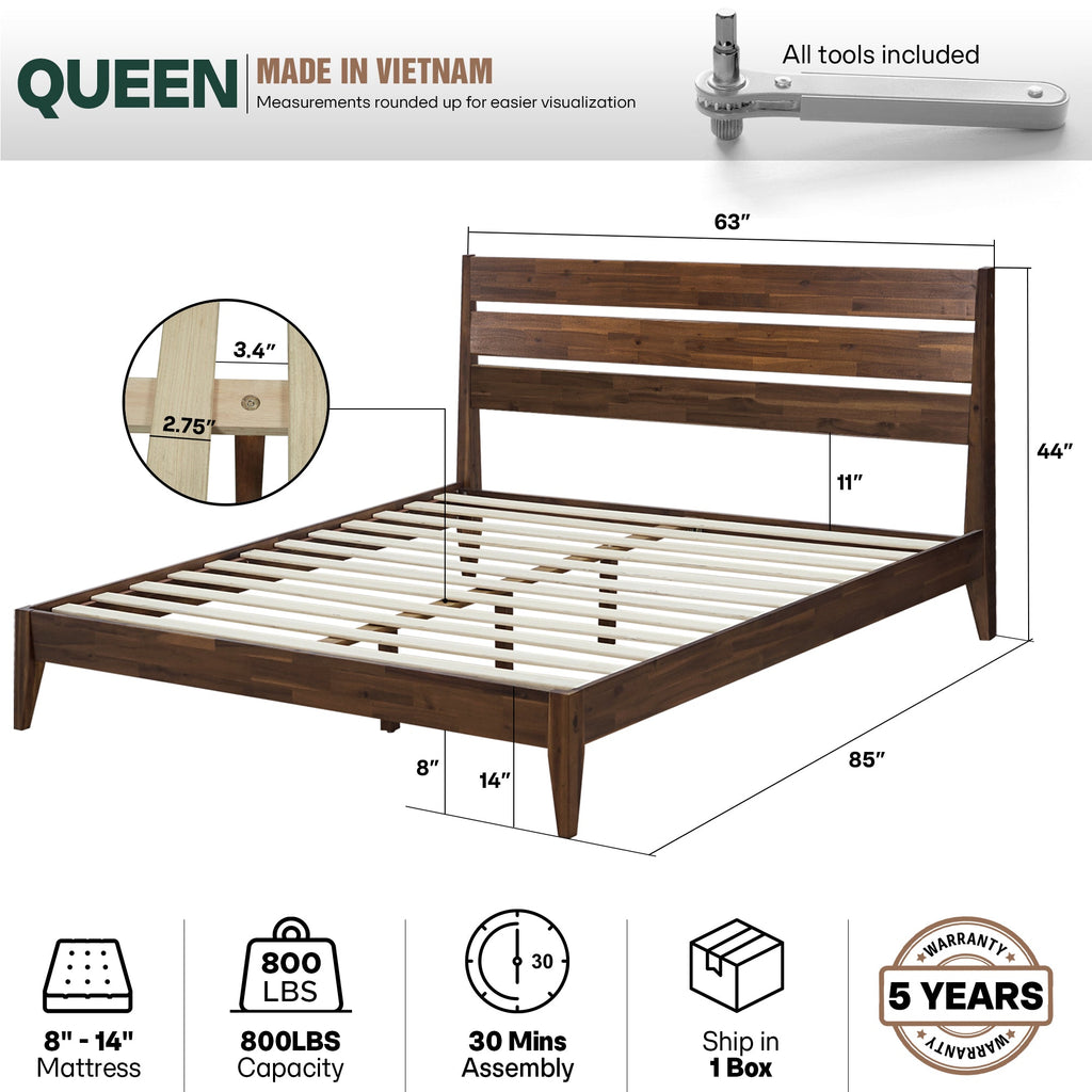 Acacia Emery Solid Wood Bed Frame - Stylish and Durable Acacia Wood Design for Your Bedroom