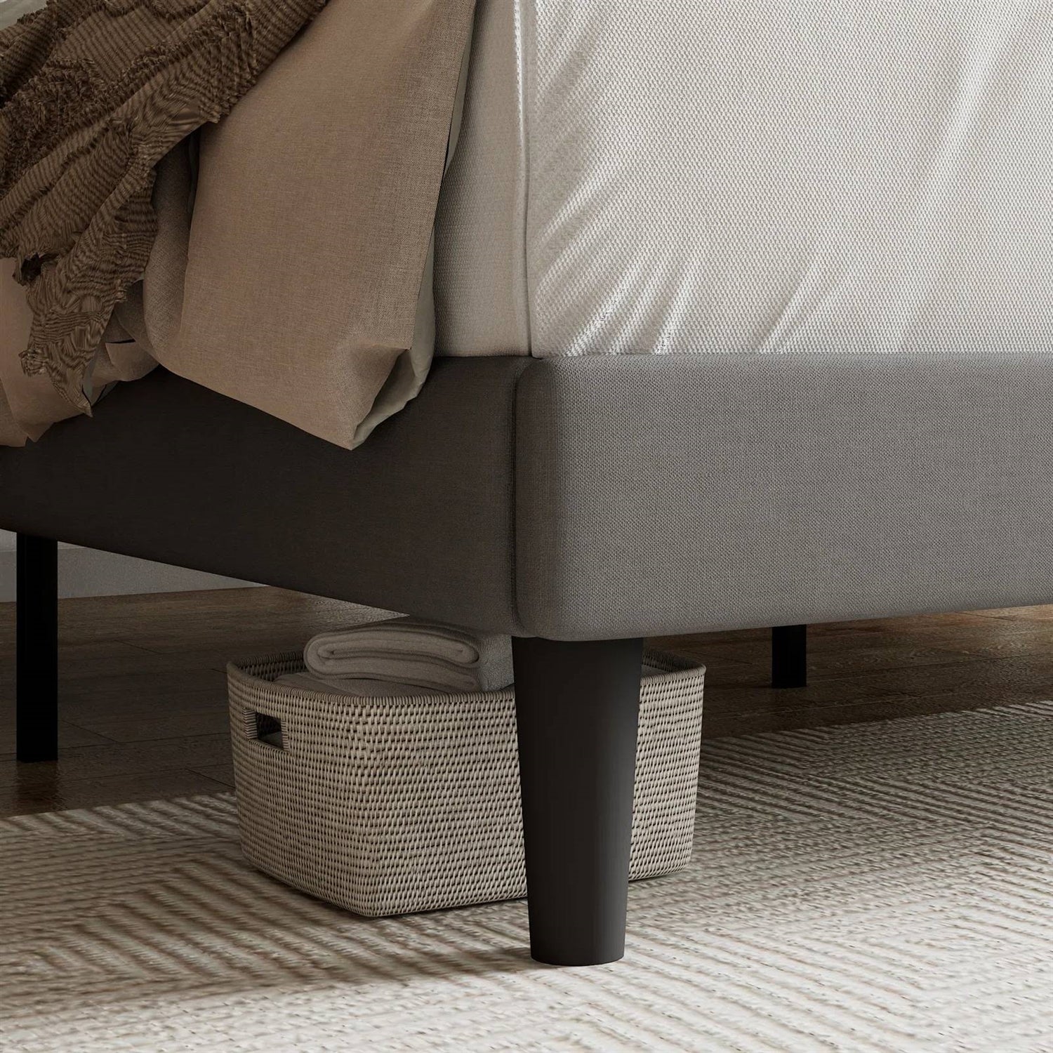 Queen Grey Linen Upholstered Platform Bed Frame with Button-Tufted Headboard