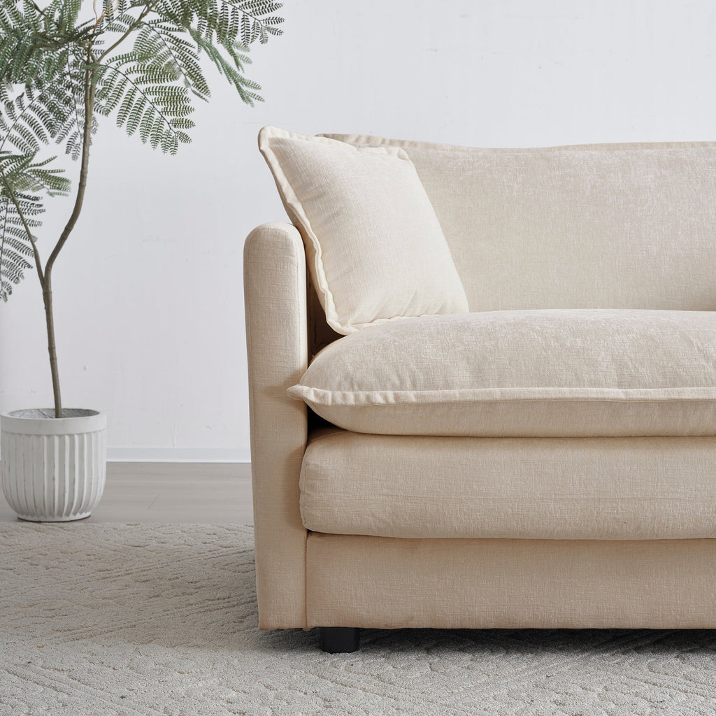 Modern Accent Chair with Ottoman in Beige Chenille
