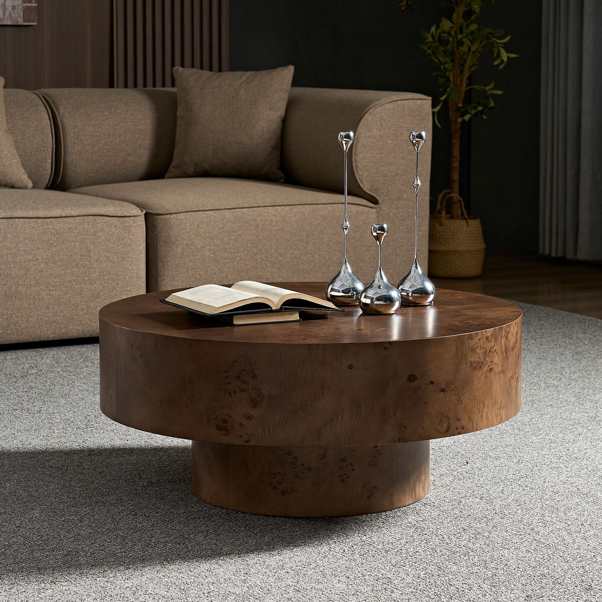31.49'' Burl Wood Veneer Round Coffee Table