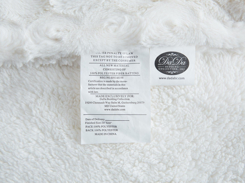 DaDa Bedding Luxury White Roses Fluffy Soft Sherpa Backside Faux Fur Throw Blanket (K11)