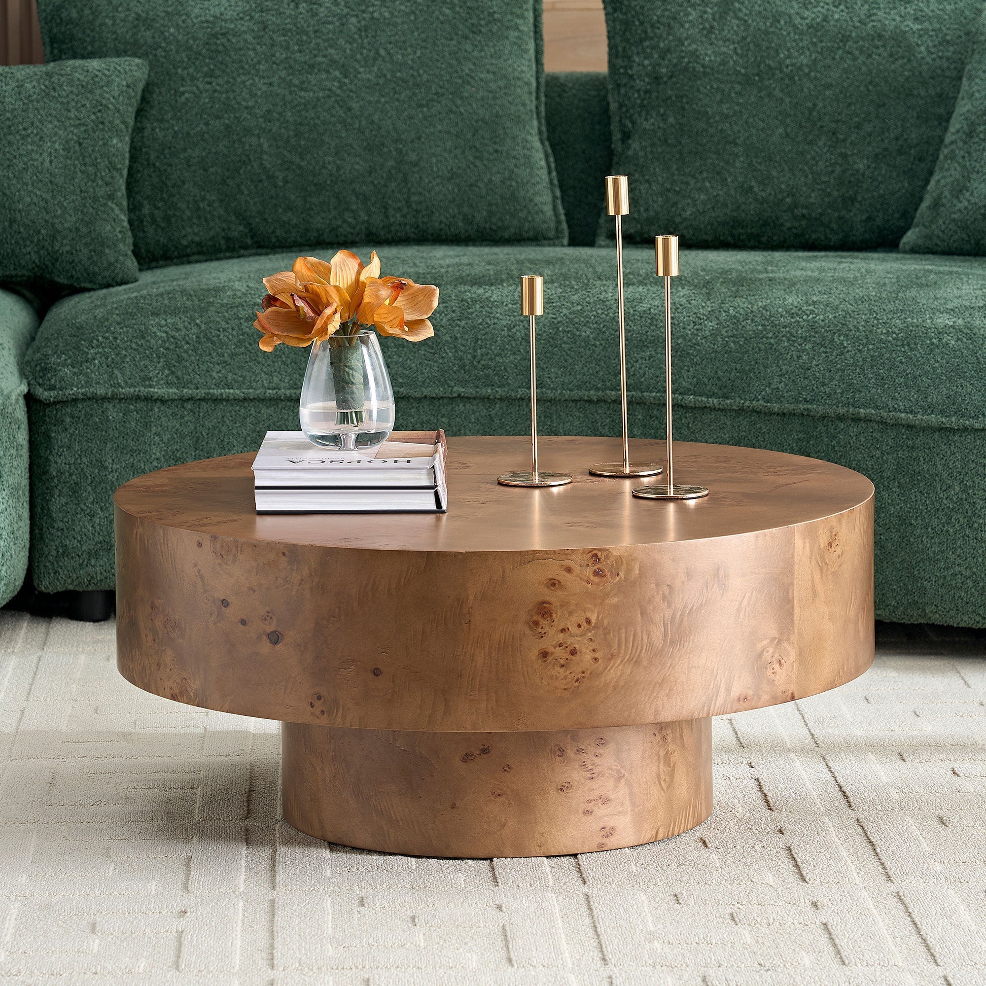 31.49'' Burl Wood Veneer Round Coffee Table